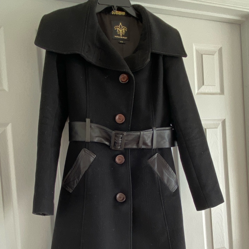Mackage Military Wool & Leather Belted Coat Sz. M